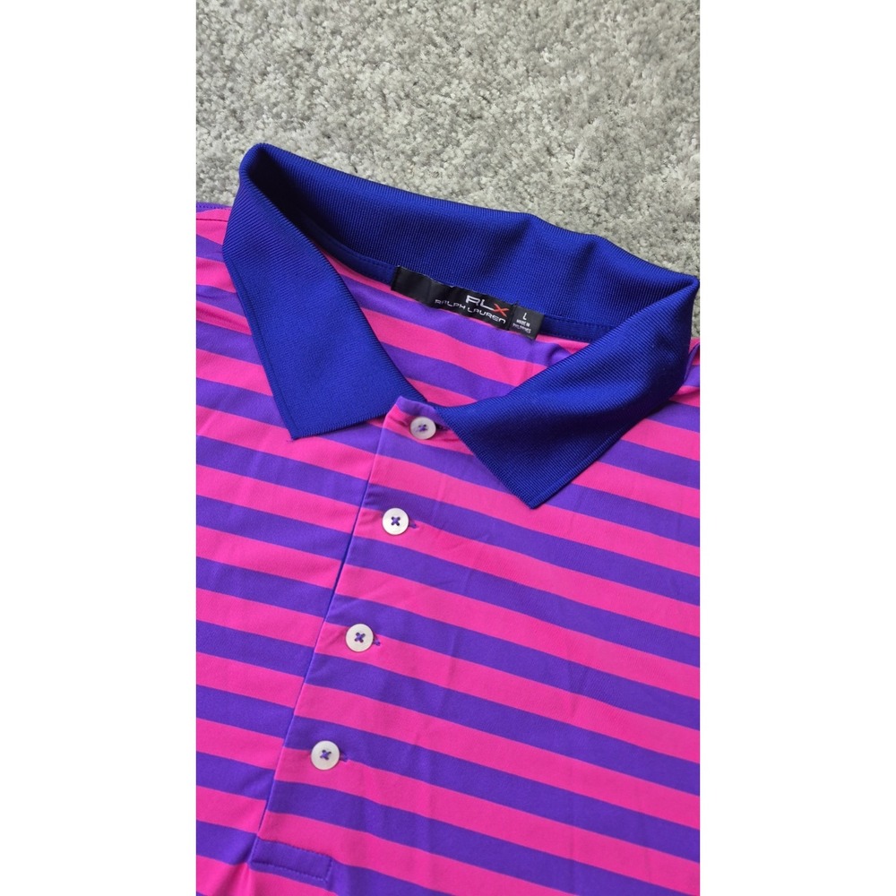Ralph Lauren Polo Mens‎ RLX Golf Shirt Large Stretch Pink & Blue Striped